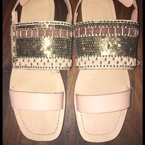 Zara Sequin Beaded Pink Gold sandals 40 9 m lthr